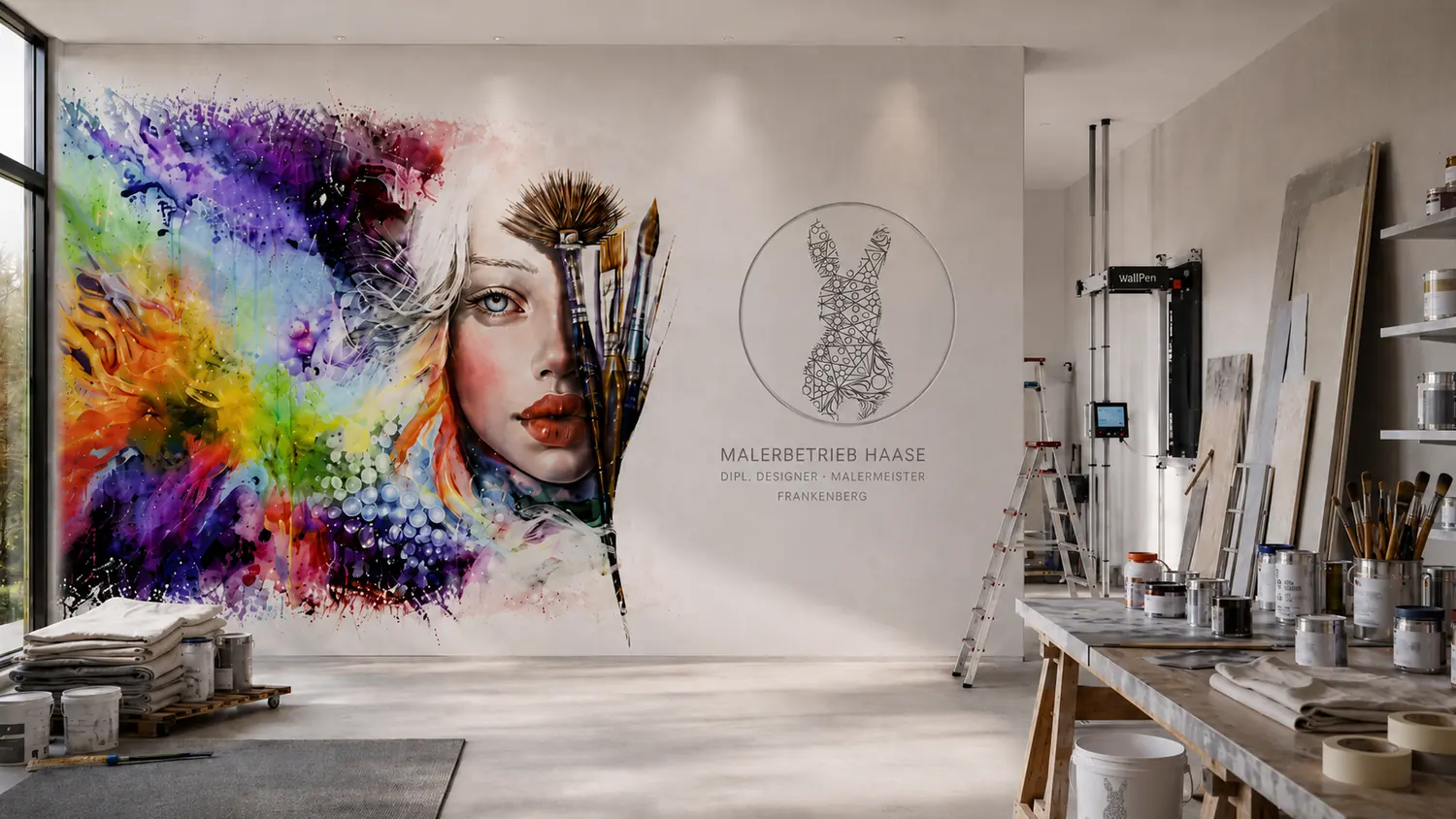 Atelier von Malerbetrieb Haase mit gedrucktem Wandbild